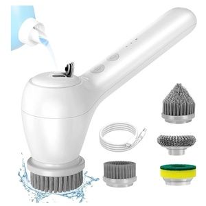 Cordless Electric Rotating Brush with 3 Household Brush Heads & Liquid Storage T